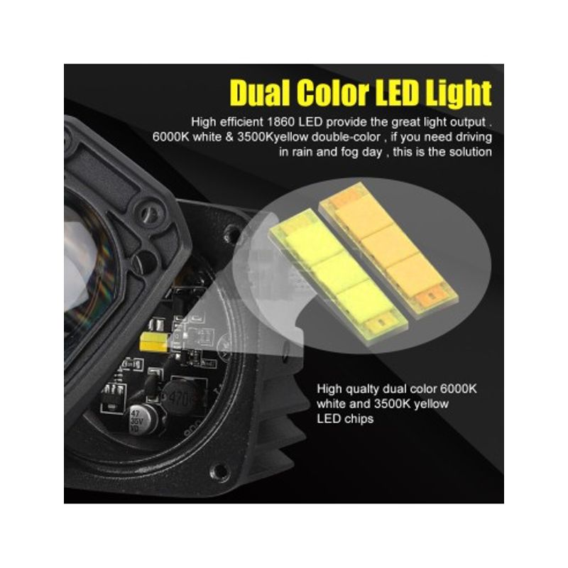 Auto si Moto - Electrice auto - Iluminare si semnalizare - Becuri auto - Proiector LED Auto Offroad cu doua culori (alb+galben) 30W/12V-24V, 1500 Lumeni, Incastrabil, Flood Beam 90 Grade - Infinity.ro