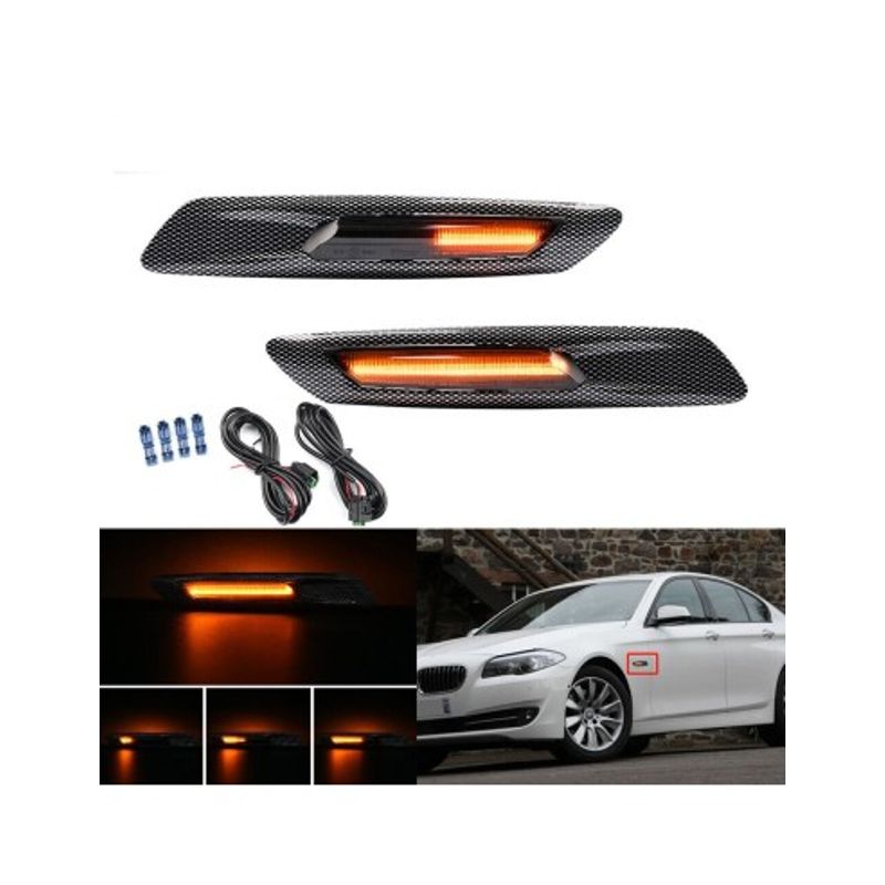 Auto si Moto - Piese auto si accesorii - Caroserie - Faruri, stopuri si proiectoare - Set 2 Semnalizari Carbon Aripa LED Dinamice secventiale cu sticla fumurie pentru BMW F10, F11, F07 fara facelift - Infinity.ro