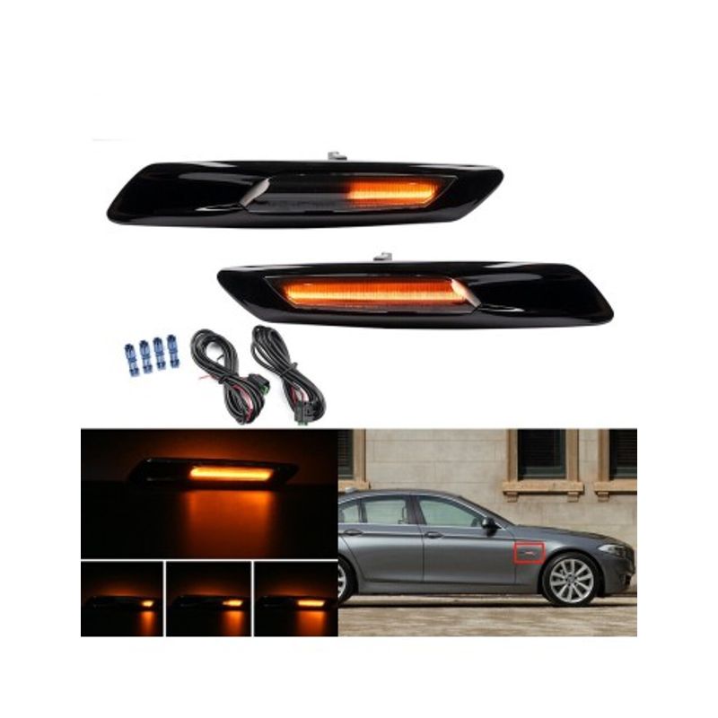 Auto si Moto - Piese auto si accesorii - Caroserie - Faruri, stopuri si proiectoare - Set 2 Semnalizari Negre Aripa LED Dinamice secventiale cu sticla fumurie pentru BMW F10, F11, F07 fara facelift - Infinity.ro