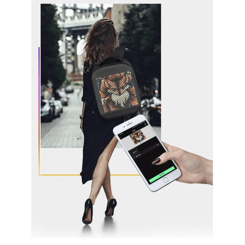 Fashion, accesorii si bijuterii - Barbati - Accesorii barbati - Genti si rucsacuri barbati - Ghiozdan cu Display LED N2L Store®, 25L, Aplicatie iOS/Android, Bluetooth, GIF/Imagini, Laptop 15.6", Impermeabil, Negru - Infinity.ro