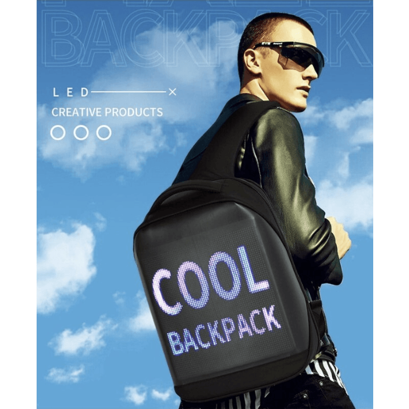 Fashion, accesorii si bijuterii - Barbati - Accesorii barbati - Genti si rucsacuri barbati - Ghiozdan cu Display LED N2L Store®, 25L, Aplicatie iOS/Android, Bluetooth, GIF/Imagini, Laptop 15.6", Impermeabil, Negru - Infinity.ro