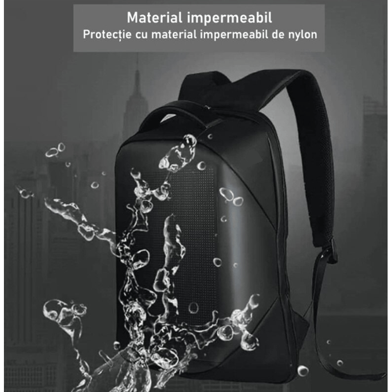 Fashion, accesorii si bijuterii - Barbati - Accesorii barbati - Genti si rucsacuri barbati - Ghiozdan cu Display LED N2L Store®, 25L, Aplicatie iOS/Android, Bluetooth, GIF/Imagini, Laptop 15.6", Impermeabil, Negru - Infinity.ro