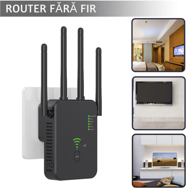 PC, gaming si accesorii - Retelistica - Wireless - Adaptoare wireless - Amplificator Semnal WiFi N2L Store®, Range Extender 1200M, Dual Band 2.4G/5G, 3 Moduri (Repeater/Router/AP), 4 Antene - Infinity.ro