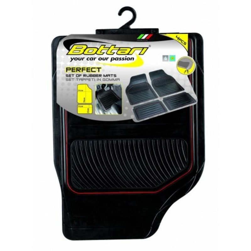 Auto si Moto - Intretinere auto - Covorase auto - Set 4 bucati covorase din cauciuc universale  "PERFECT" Negru/Rosu  Bottari - Infinity.ro