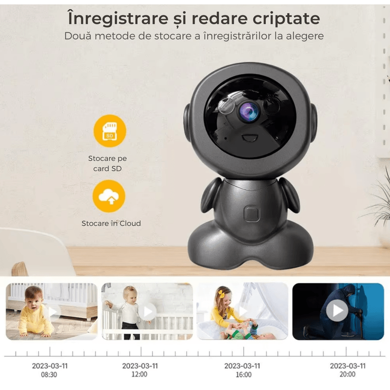 Casa si Gradina - Mobilier - Mobilier copii - Monitoare video copii - Baby Monitor/Camera Robot N2L Store®, HD 1080P, WiFi, IR Noapte, Bidirectional, Rotire 355°/75°, Card SD 64GB - Infinity.ro