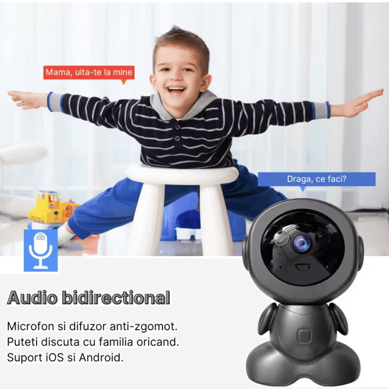 Casa si Gradina - Mobilier - Mobilier copii - Monitoare video copii - Baby Monitor/Camera Robot N2L Store®, HD 1080P, WiFi, IR Noapte, Bidirectional, Rotire 355°/75°, Card SD 64GB - Infinity.ro