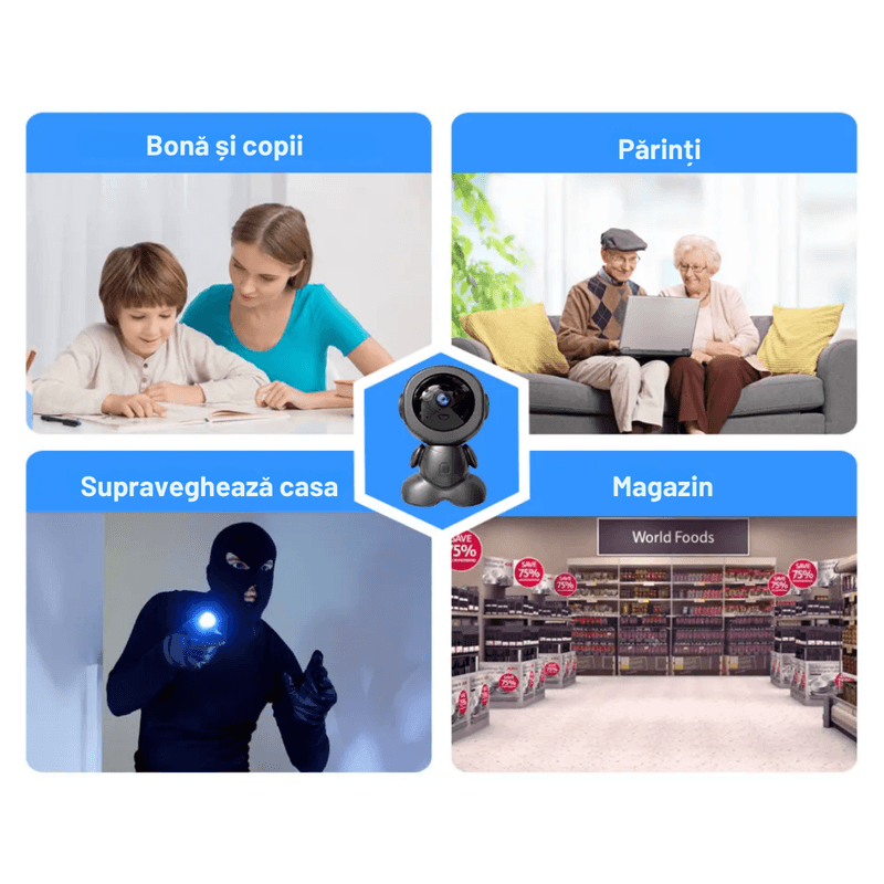 Casa si Gradina - Mobilier - Mobilier copii - Monitoare video copii - Baby Monitor/Camera Robot N2L Store®, HD 1080P, WiFi, IR Noapte, Bidirectional, Rotire 355°/75°, Card SD 64GB - Infinity.ro