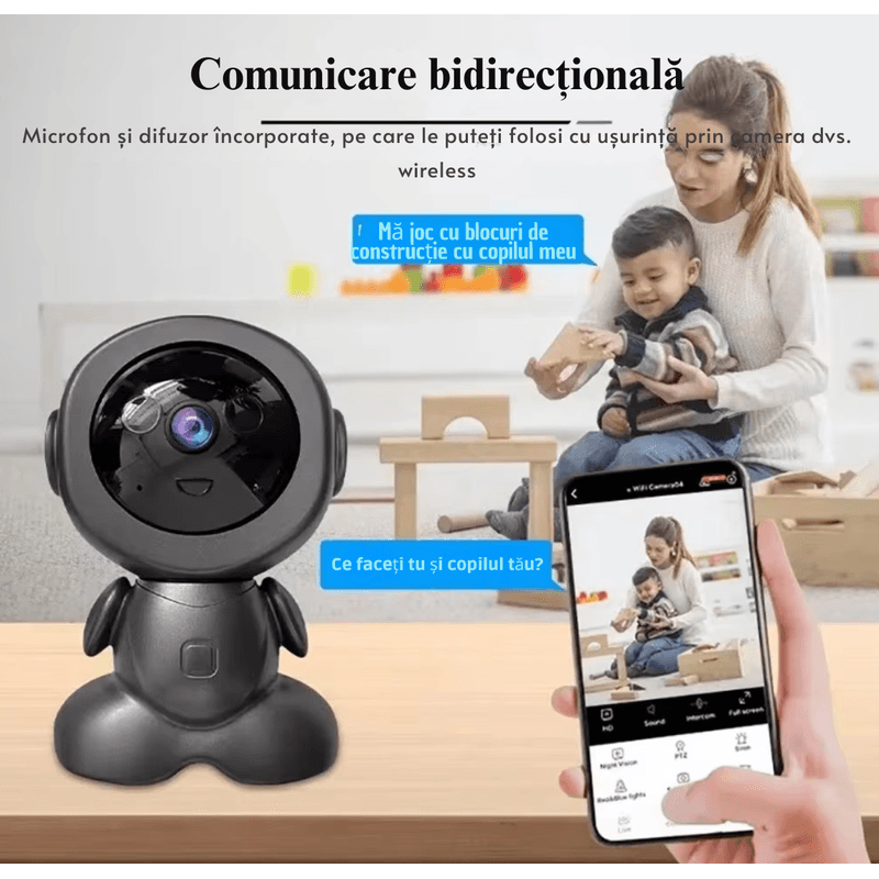 Casa si Gradina - Mobilier - Mobilier copii - Monitoare video copii - Baby Monitor/Camera Robot N2L Store®, HD 1080P, WiFi, IR Noapte, Bidirectional, Rotire 355°/75°, Card SD 64GB - Infinity.ro