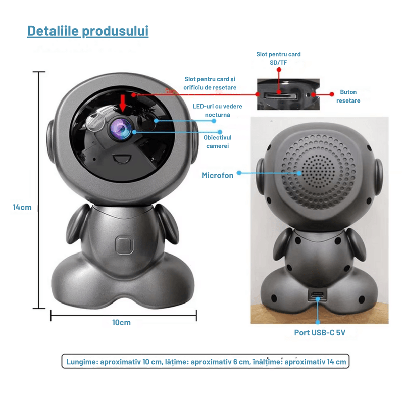 Casa si Gradina - Mobilier - Mobilier copii - Monitoare video copii - Baby Monitor/Camera Robot N2L Store®, HD 1080P, WiFi, IR Noapte, Bidirectional, Rotire 355°/75°, Card SD 64GB - Infinity.ro