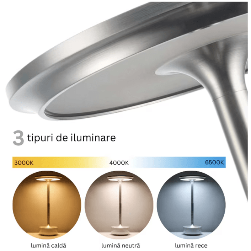 Casa si Gradina - Corpuri si surse de iluminat - Veioze si lampi - Veioze - Lampa LED Portabila Wireless, N2L Store®, cu Touch, Reincarcabila USB-C, 3 Trepte de Iluminare, Design Elegant Argintiu - Infinity.ro