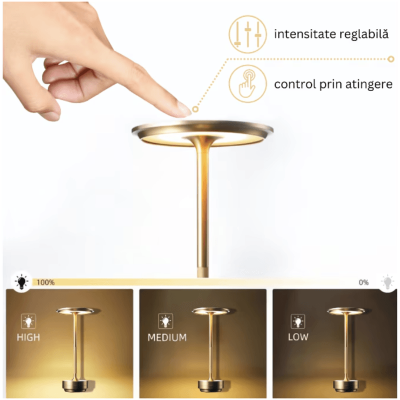 Casa si Gradina - Corpuri si surse de iluminat - Veioze si lampi - Veioze - Lampa LED wireless N2L Store®, portabila, cu touch control, 3 tipuri de iluminare, USB-C, Auriu - Infinity.ro