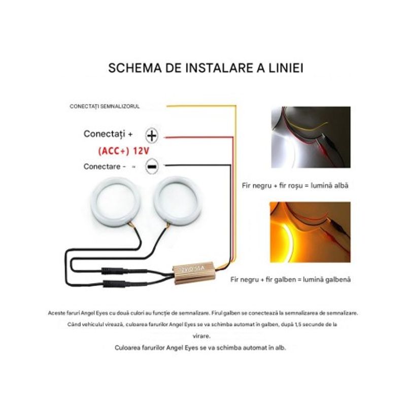 Auto si Moto - Electrice auto - Iluminare si semnalizare - Becuri auto - Kit Angel Eyes LED COTTON cu semnalizare pentru BMW E46 COMPACT 2x106mm semi + 2x131mm - Infinity.ro