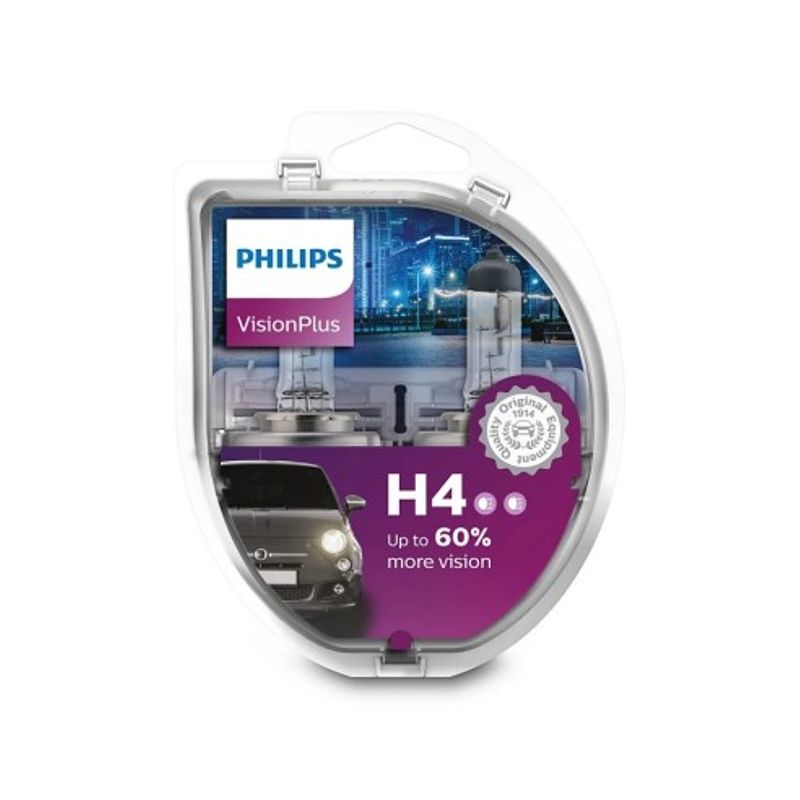 Auto si Moto - Electrice auto - Iluminare si semnalizare - Becuri auto - Set 2 Becuri Auto Philips H4 Vision Plus +60%, 12V 55W - Infinity.ro