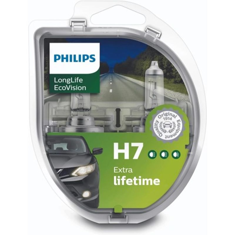 Auto si Moto - Electrice auto - Iluminare si semnalizare - Becuri auto - Set 2 becuri auto H7 Philips LongLife EcoVision, 12V, 55W - Infinity.ro
