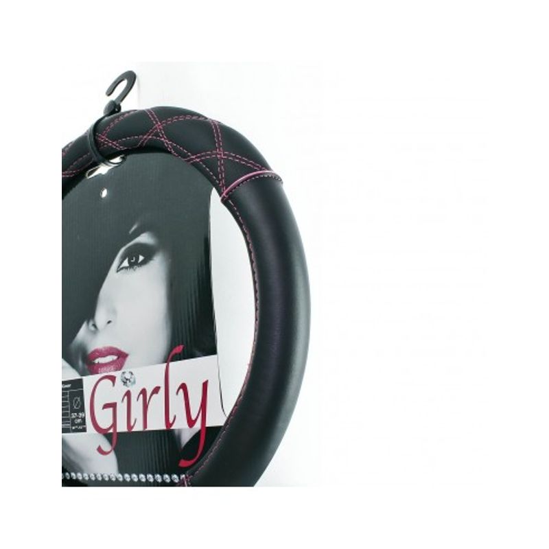 Auto si Moto - Intretinere auto - Huse auto - Husa Volan negru din piele cu cusatura roz 37-39cm - Infinity.ro