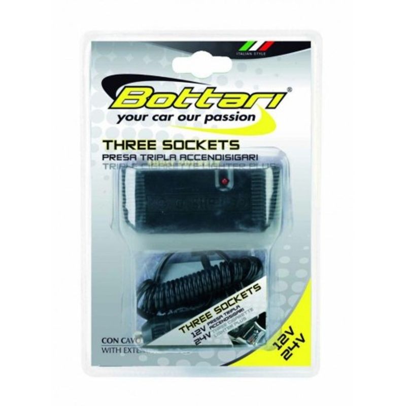 Auto si Moto - Electronice auto - Accesorii electronice auto - Priza tripla cu cablu extensibil 12V/24V Bottari - Infinity.ro