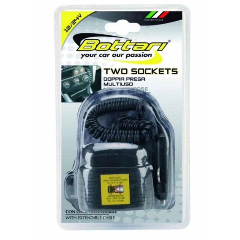 Auto si Moto - Electronice auto - Accesorii electronice auto - Priza dubla cu cablu extensibil 12V/24V Bottari - Infinity.ro