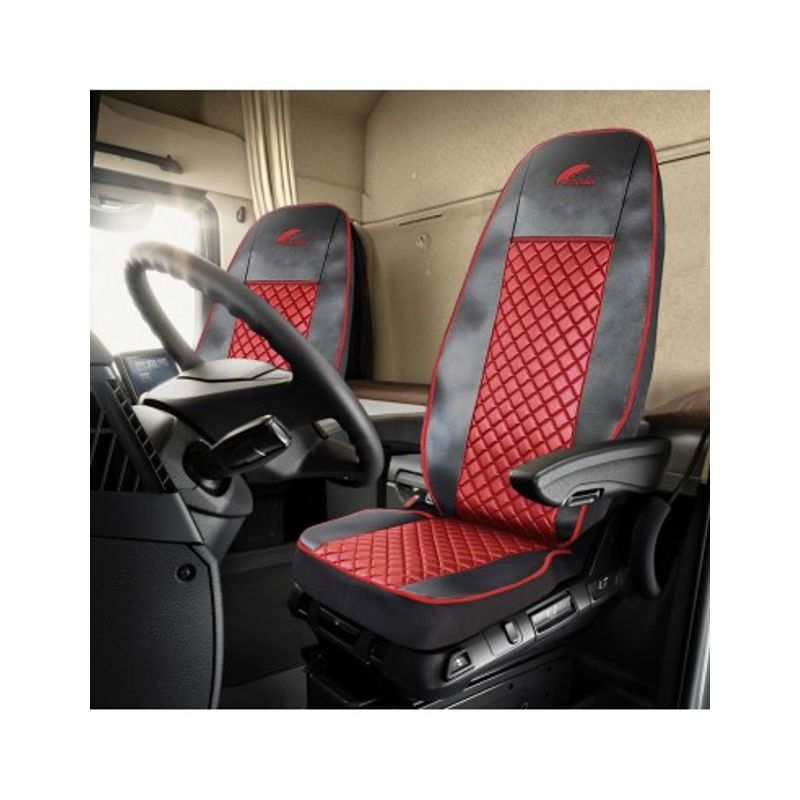 Auto si Moto - Intretinere auto - Huse auto - Set Huse Scaun Scania Seria R 2006-2020  Piele Ecologica Neagra + Rosu - Infinity.ro