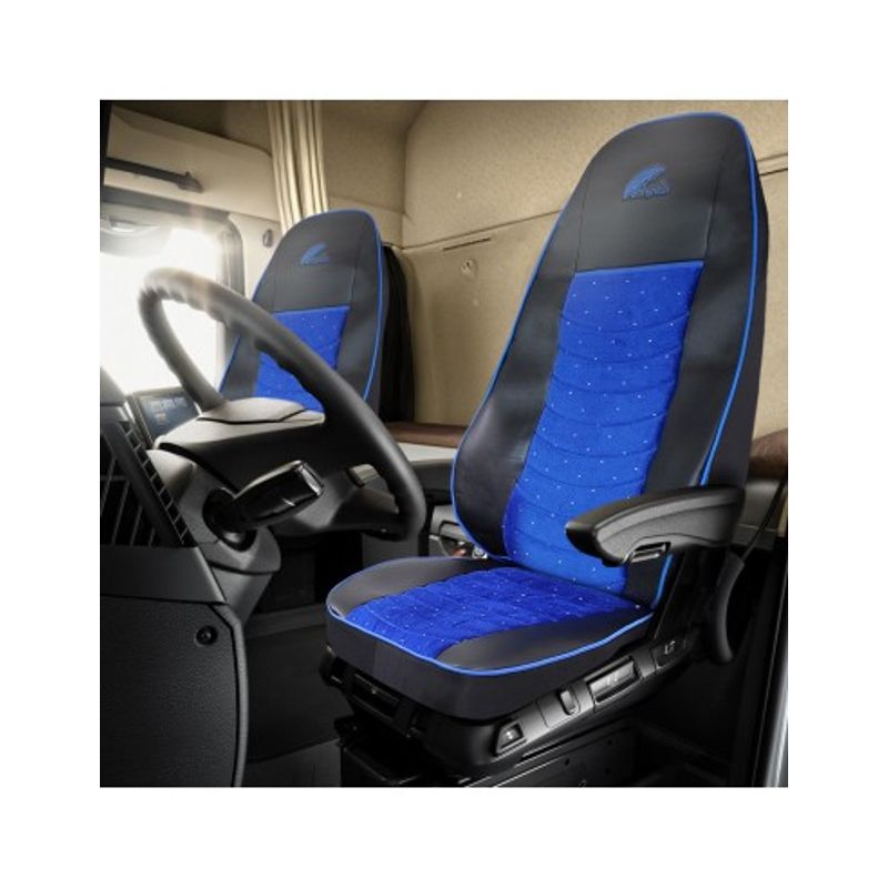 Auto si Moto - Intretinere auto - Huse auto - Set Huse Scaun Volvo Euro 5 Piele Ecologica Neagra + Velvet Albastru - Infinity.ro