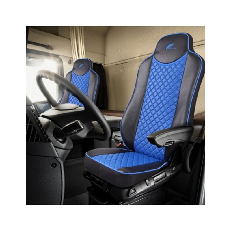 Auto si Moto - Intretinere auto - Huse auto - Set Huse Scaun Mercedes Actros EURO 5 1844 MP2 MP3 MP4  Piele Ecologica Neagra + Albastru - Infinity.ro