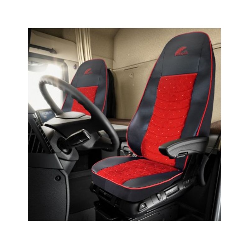 Auto si Moto - Intretinere auto - Huse auto - Set Huse Scaun Volvo Euro 5 Piele Ecologica Neagra + Velvet Rosu - Infinity.ro