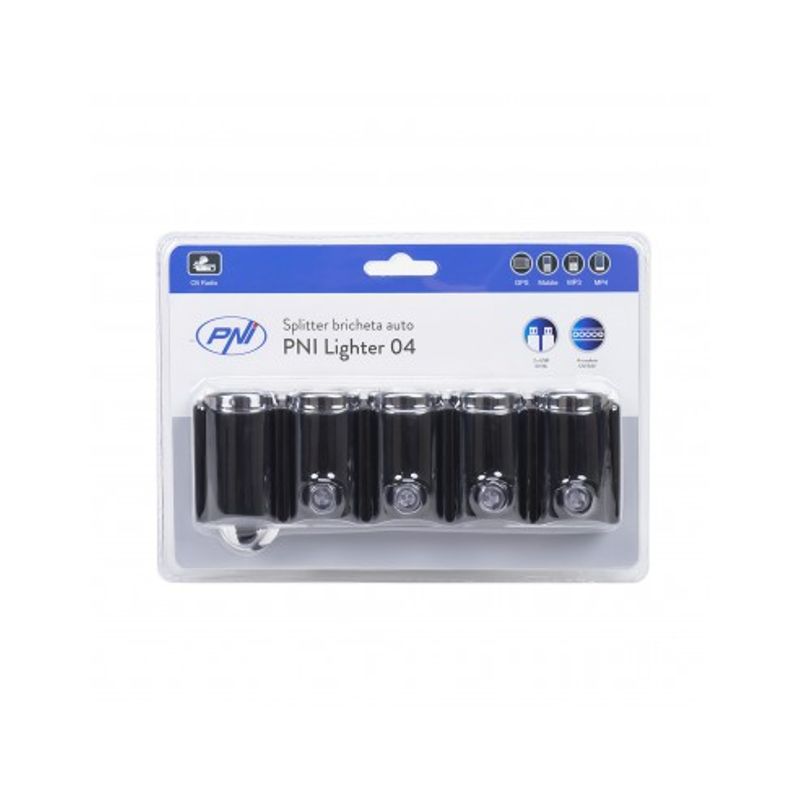 Auto si Moto - Electronice auto - Accesorii electronice auto - Incarcator Auto PNI Lighter 04 Cu 4 Iesiri Bricheta 12V/24V Si 2 Iesiri Usb (1A), Indicator Led - Infinity.ro