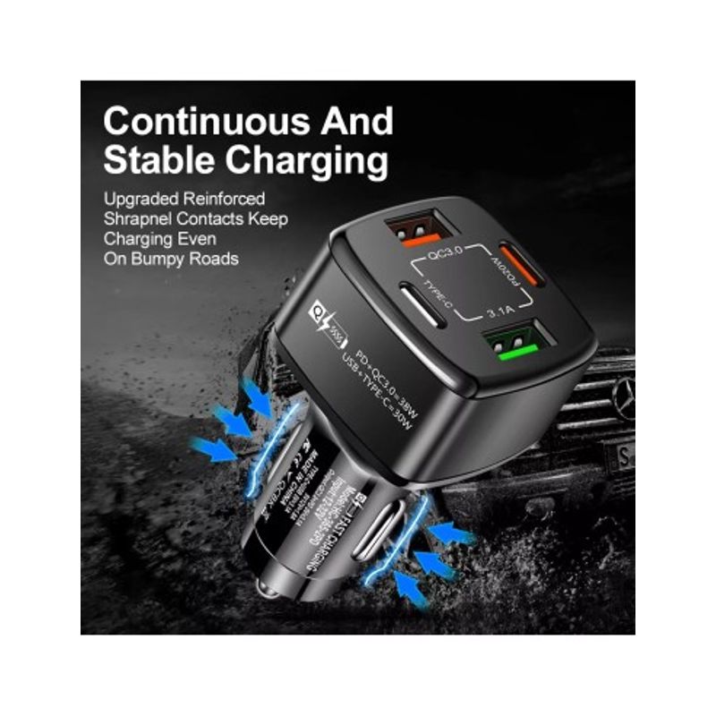 Auto si Moto - Electronice auto - Accesorii electronice auto - Incarcator auto 12-24V Fast Charge cu port PD 20W si QC3.0 18W - BK365-BLACK - Infinity.ro