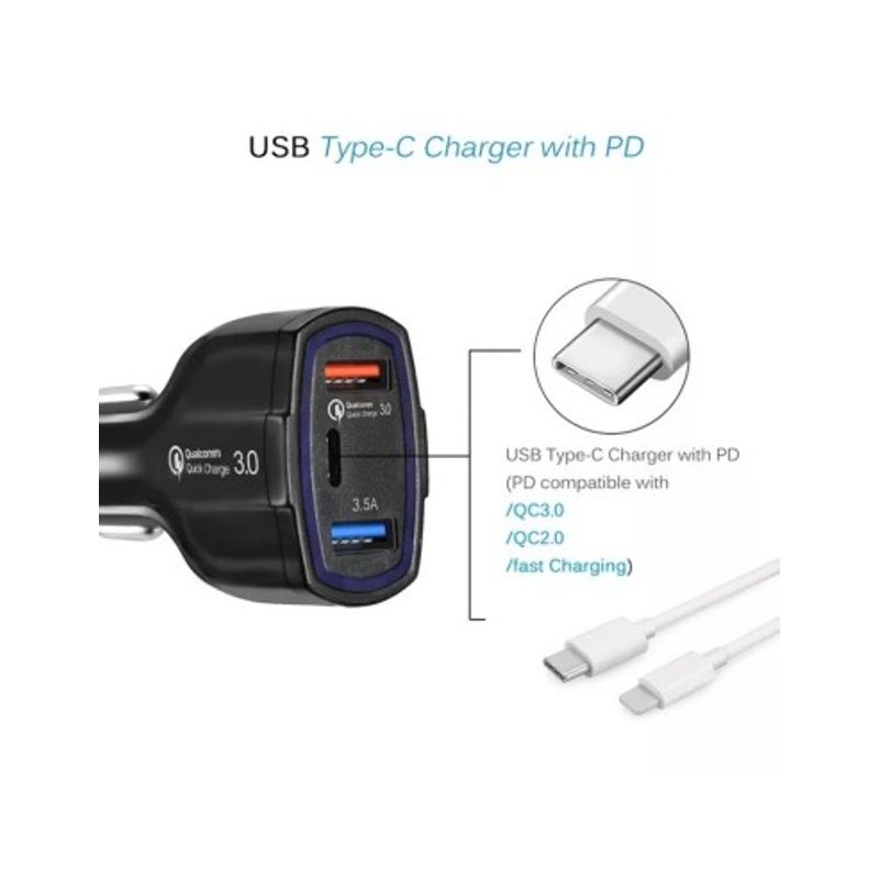 Auto si Moto - Electronice auto - Accesorii electronice auto - Incarcator auto 12-24V Fast Charge cu port USB, PD(Type-C) si QC3.0 - BK350 - Infinity.ro
