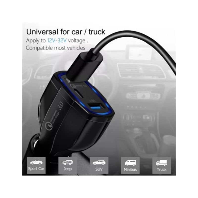 Auto si Moto - Electronice auto - Accesorii electronice auto - Incarcator auto 12-24V Fast Charge cu port USB, PD(Type-C) si QC3.0 - BK350 - Infinity.ro