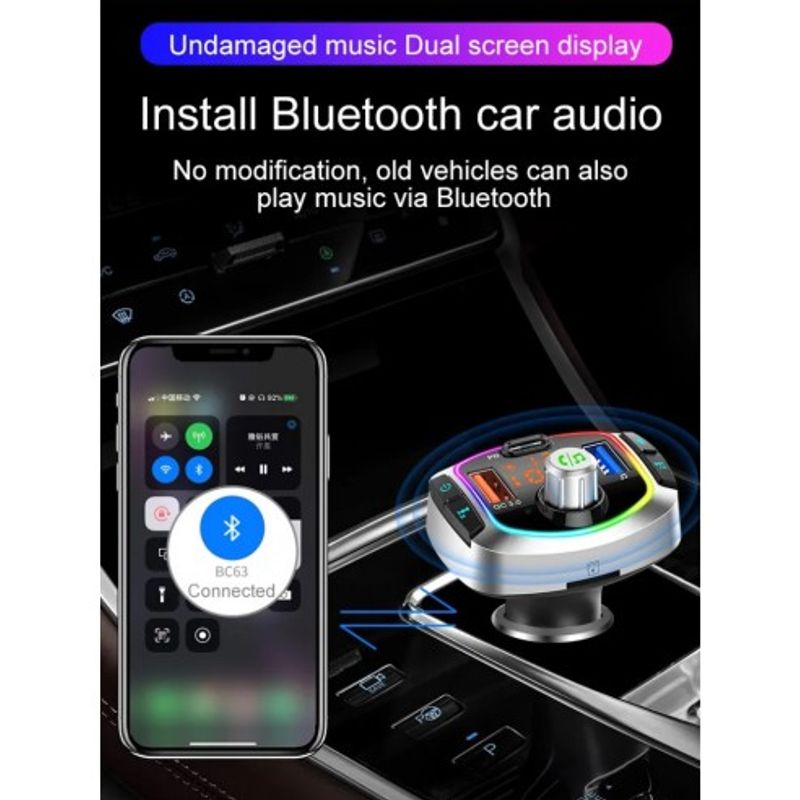 Auto si Moto - Electronice auto - Accesorii electronice auto - Modulator FM 12-24V Bluetooth 5.0 cu functie de incarcator auto 18W Super Charge 3.0 si port USB C - BC63 - Infinity.ro