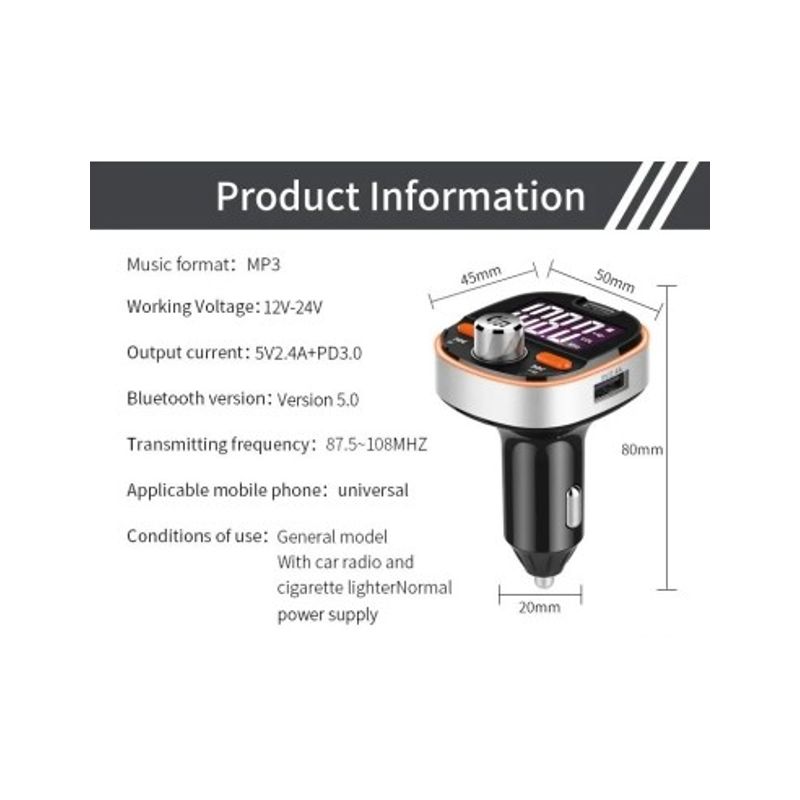 Auto si Moto - Electronice auto - Accesorii electronice auto - Modulator FM 12-24V Bluetooth 5.0 cu functie de incarcator auto 18W Super Charge 3.0 si port USB C - BC53 - Infinity.ro