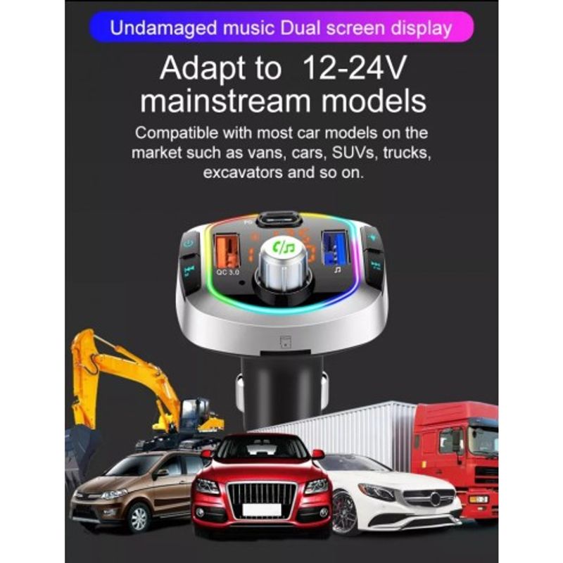 Auto si Moto - Electronice auto - Accesorii electronice auto - Modulator FM 12-24V Bluetooth 5.0 cu functie de incarcator auto 18W Super Charge 3.0 si port USB C - BC63 - Infinity.ro