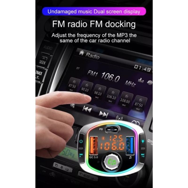 Auto si Moto - Electronice auto - Accesorii electronice auto - Modulator FM 12-24V Bluetooth 5.0 cu functie de incarcator auto 18W Super Charge 3.0 si port USB C - BC63 - Infinity.ro