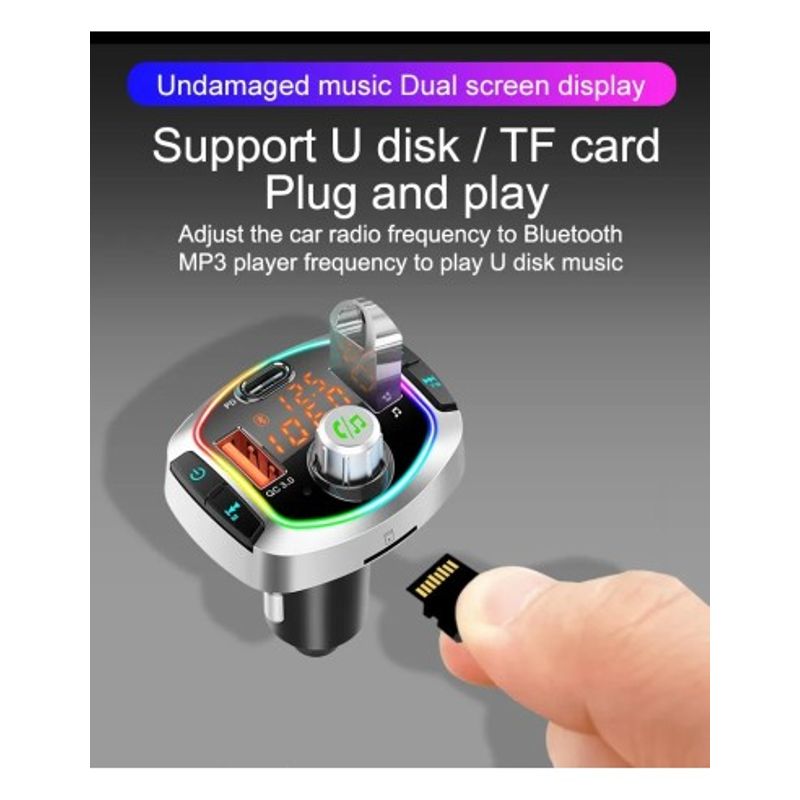 Auto si Moto - Electronice auto - Accesorii electronice auto - Modulator FM 12-24V Bluetooth 5.0 cu functie de incarcator auto 18W Super Charge 3.0 si port USB C - BC63 - Infinity.ro