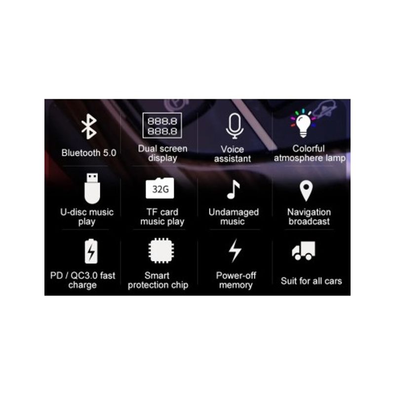 Auto si Moto - Electronice auto - Accesorii electronice auto - Modulator FM 12-24V Bluetooth 5.0 cu functie de incarcator auto 18W Super Charge 3.0 si port USB C - BC63 - Infinity.ro