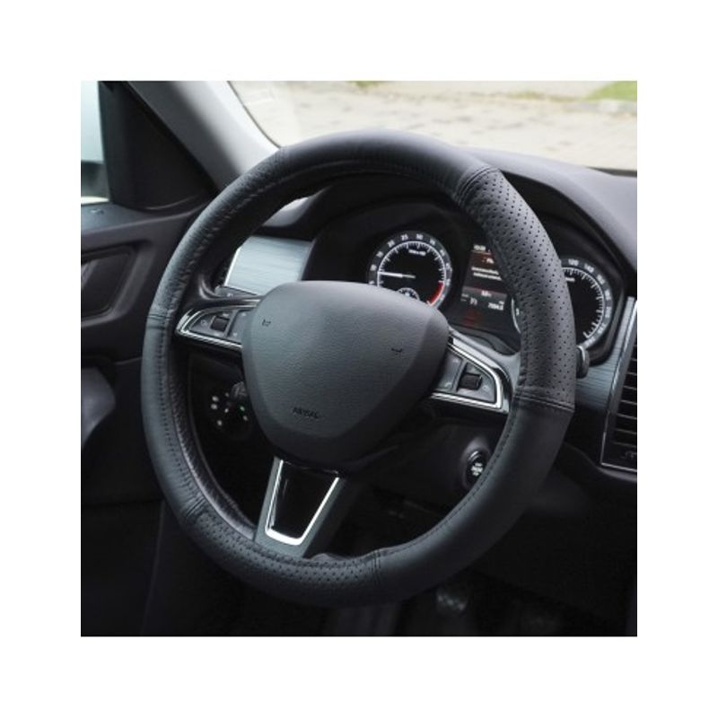Auto si Moto - Intretinere auto - Huse auto - Husa Volan Din Piele Naturala Semi Perforata Negru 37-39 cm - Infinity.ro