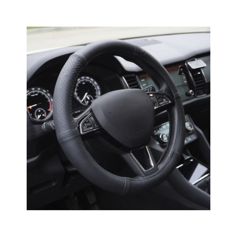 Auto si Moto - Intretinere auto - Huse auto - Husa Volan Din Piele Naturala Semi Perforata Negru 37-39 cm - Infinity.ro
