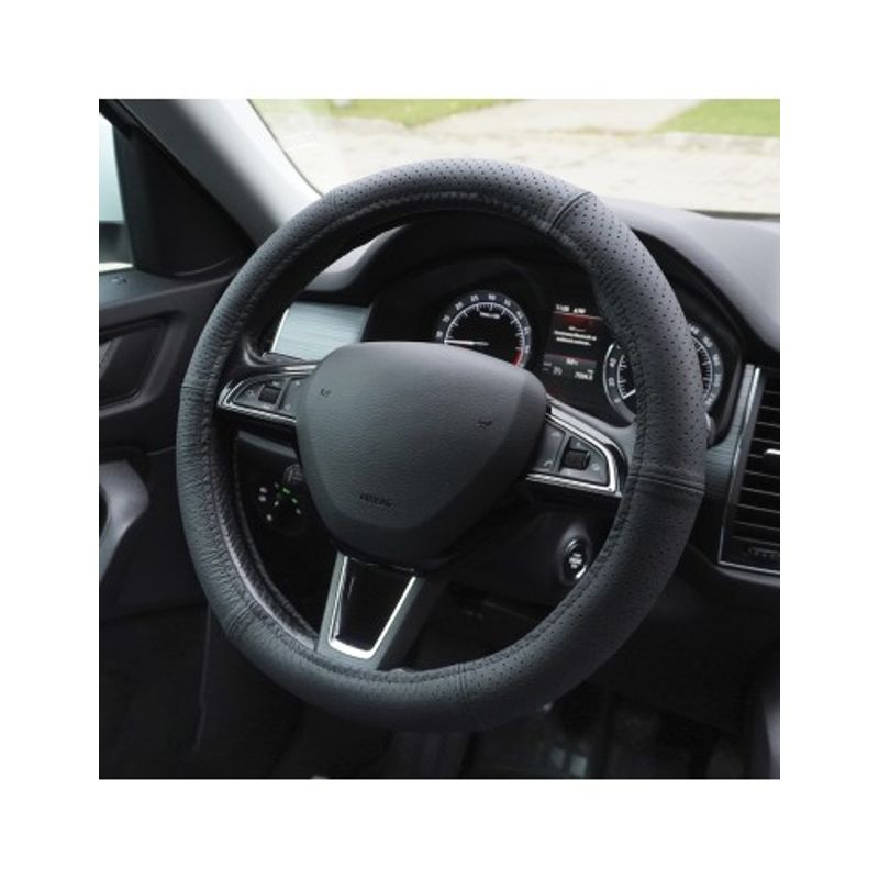 Auto si Moto - Intretinere auto - Huse auto - Husa Volan Din Piele Naturala Perforata Negru 35-37 cm - Infinity.ro