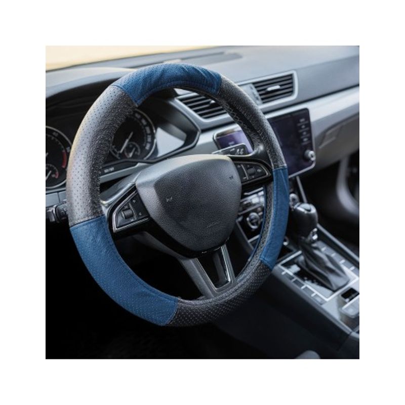 Auto si Moto - Intretinere auto - Huse auto - Husa Volan Din Piele Naturala Perforata Albastru 37-39 cm - Infinity.ro