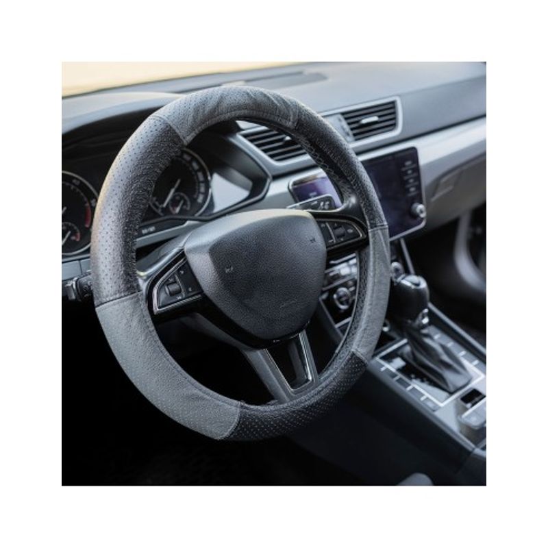 Auto si Moto - Intretinere auto - Huse auto - Husa Volan Din Piele Naturala Perforata Gri 37-39 cm - Infinity.ro