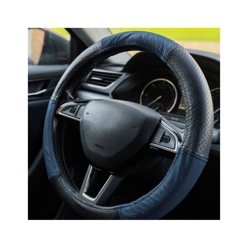 Auto si Moto - Intretinere auto - Huse auto - Husa Volan Din Piele Naturala Perforata Albastru 37-39 cm - Infinity.ro