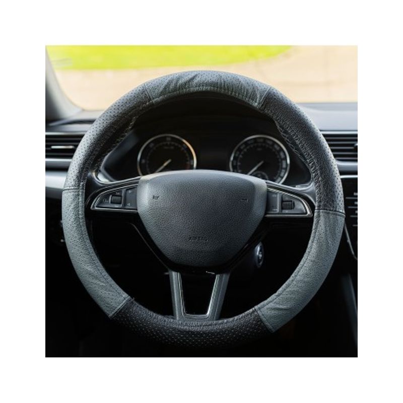 Auto si Moto - Intretinere auto - Huse auto - Husa Volan Din Piele Naturala Perforata Gri 37-39 cm - Infinity.ro