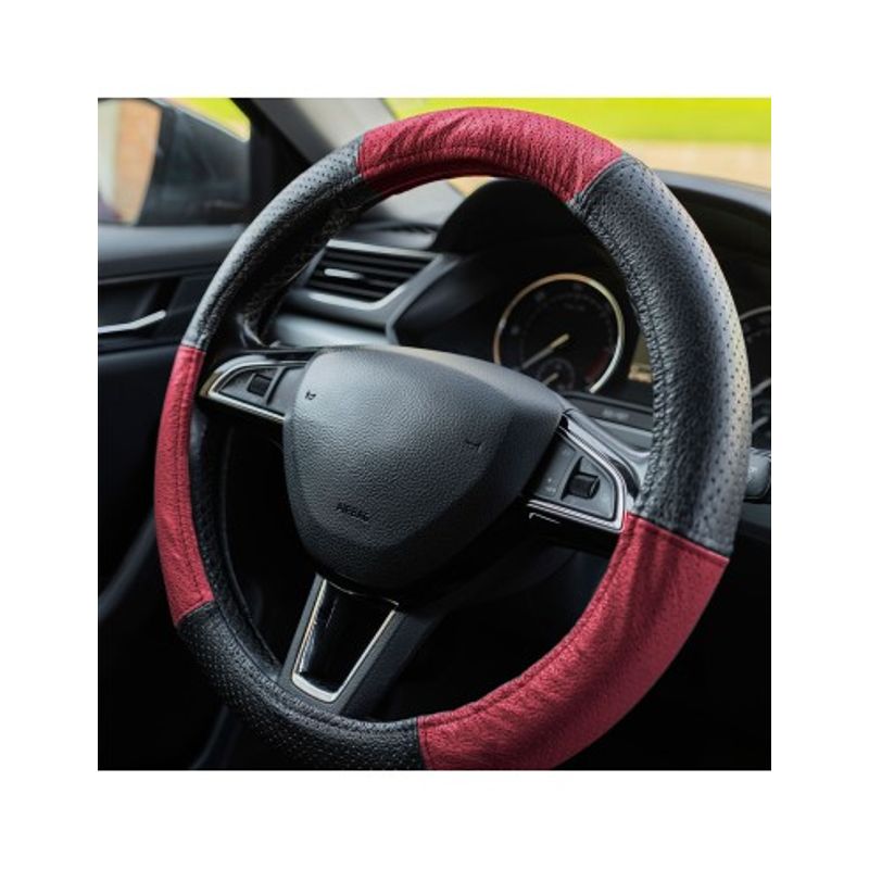Auto si Moto - Intretinere auto - Huse auto - Husa Volan Din Piele Naturala Perforata Rosu 37-39 cm - Infinity.ro
