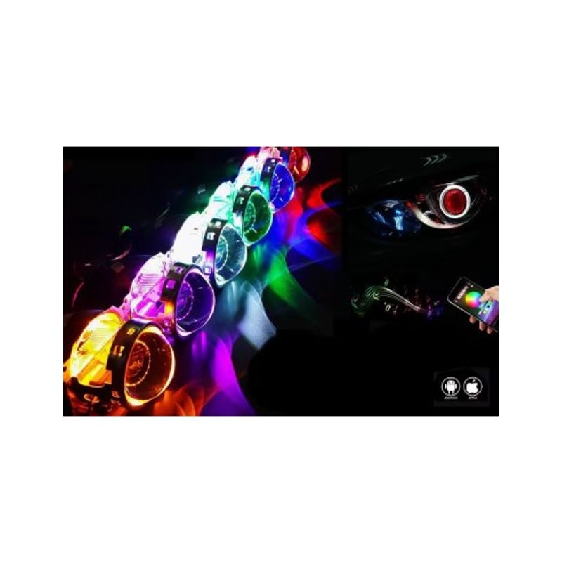 Auto si Moto - Electrice auto - Iluminare si semnalizare - Becuri auto - Set 2 leduri Devil Eyes RGB multicolore cu aplicatie de pe telefonul mobil - Infinity.ro