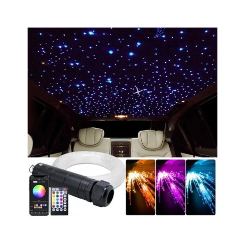 Auto si Moto - Electrice auto - Iluminare si semnalizare - Lumini ambientale - Kit Fibra Optica Plafon Instelat auto RGBW 650 Fire 3M 0.75mm cu aplicatie pe telefon si telecomanda - Infinity.ro