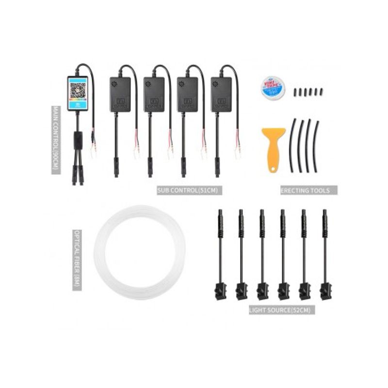 Auto si Moto - Electrice auto - Iluminare si semnalizare - Lumini ambientale - Kit Lumini Ambientale Wireless 8 metri cu 6 surse Led RGB cu Aplicatie telefon AMB-01 - Infinity.ro
