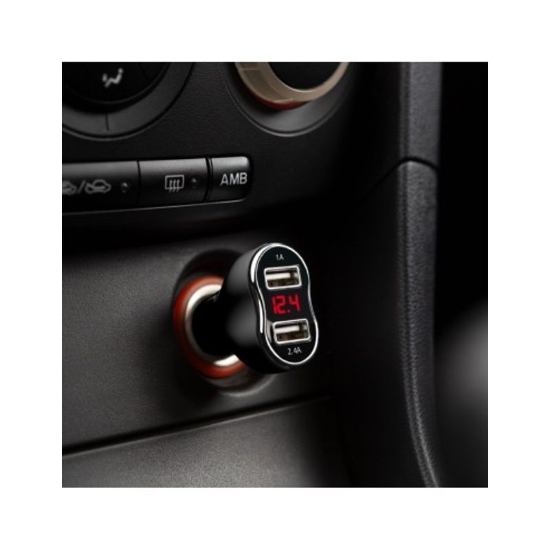 Auto si Moto - Piese auto si accesorii - Interior auto - Accesorii interior - Adaptor de incarcare cu conectare la bricheta auto 2 x USB, cu voltmetru si ampermetru Negru - Infinity.ro