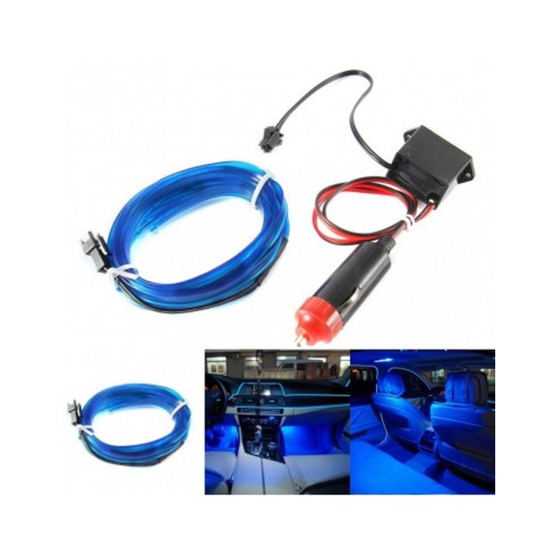 Auto si Moto - Electrice auto - Iluminare si semnalizare - Lumini ambientale - Fir neon auto electroluminiscent El Wire 2m cu lumina Albastra cu droser si mufa bricheta - Infinity.ro