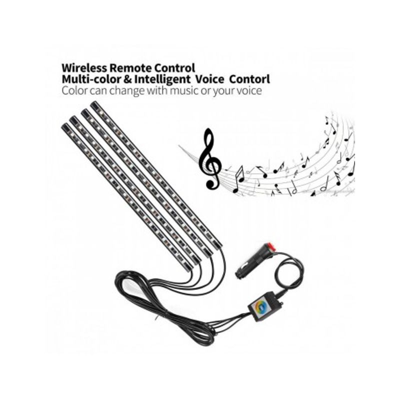 Auto si Moto - Electrice auto - Iluminare si semnalizare - Lumini ambientale - Kit 4 Lumini Ambientale RGB cu Aplicatie Telefon Bluetooth, 12V, 18 LED, 32 cm LAL-18 - Infinity.ro