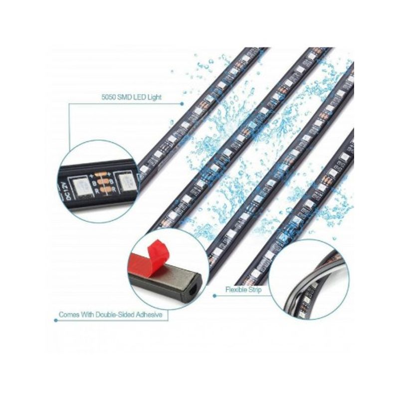 Auto si Moto - Electrice auto - Iluminare si semnalizare - Lumini ambientale - Kit 4 Lumini Ambientale RGB cu Aplicatie Telefon Bluetooth, 12V, 18 LED, 32 cm LAL-18 - Infinity.ro